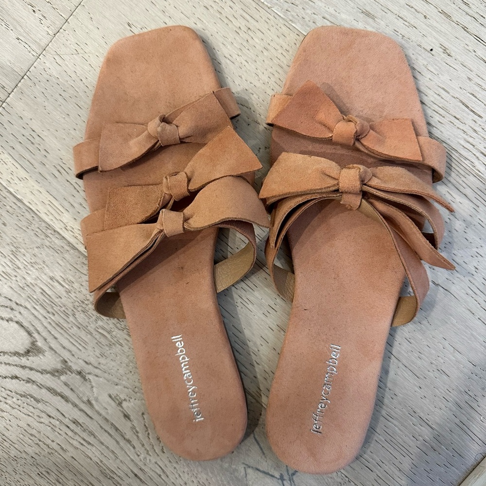 Jeffrey Campbell Tan Bow Slide Sandals